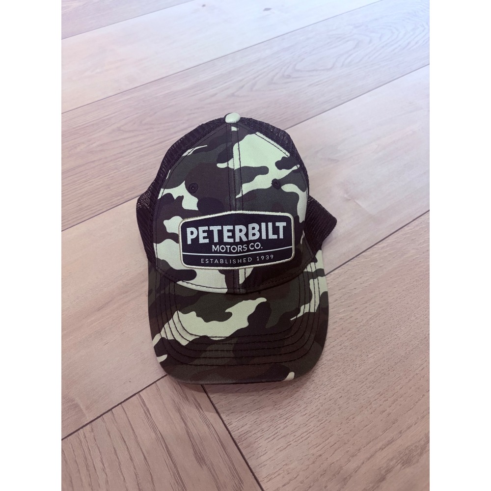 Peterbilt Motors Co Camo Trucker Hat Mesh Snapback Cap Green Black Camouflage